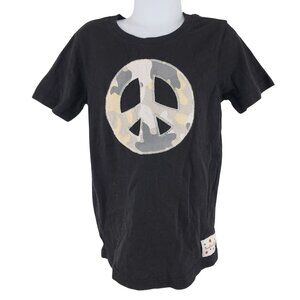 Kavio! Karolina Cash Black T-Shirt Camo Peace Sign 100% Combed Cotton Small 6-8